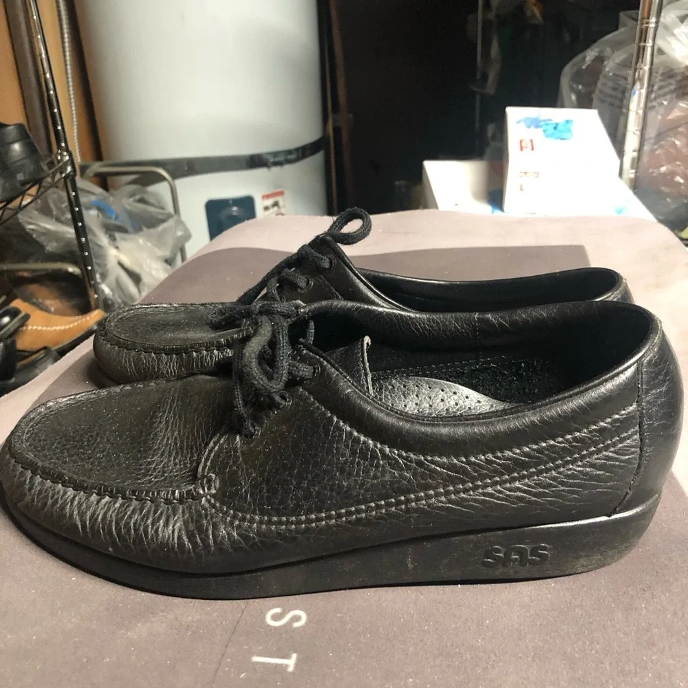 SAS Amigo Men’s Black Leather Slip-On Lace oxfords Loafers Shoes Size 10.5W